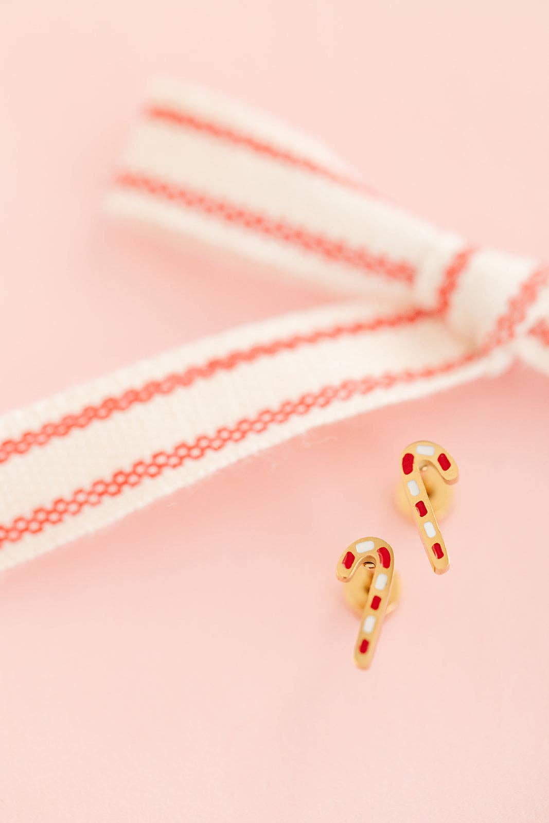 Candy Cane Stud Earrings - Hypoallergenic, Flat Back, Girl : Pair