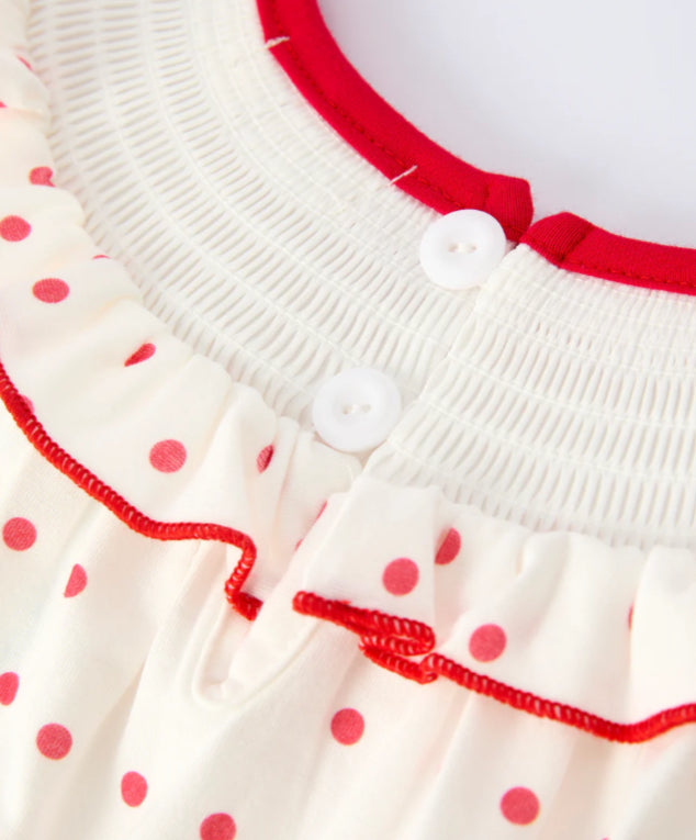 Valentine’s Day Polka Dot Girls’ Dress with Smock Embroidery