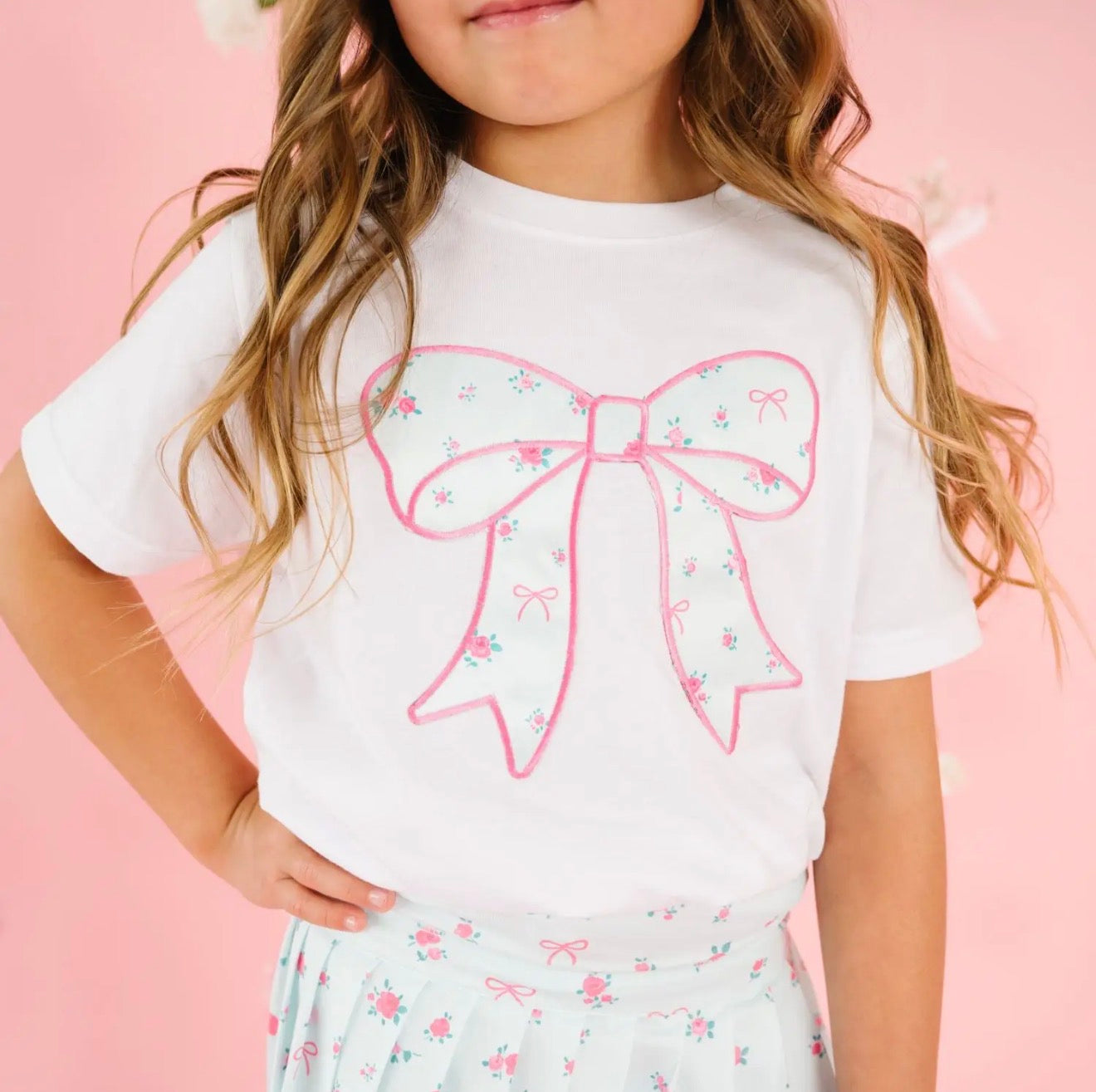 Sky Blue floral bow patch tee