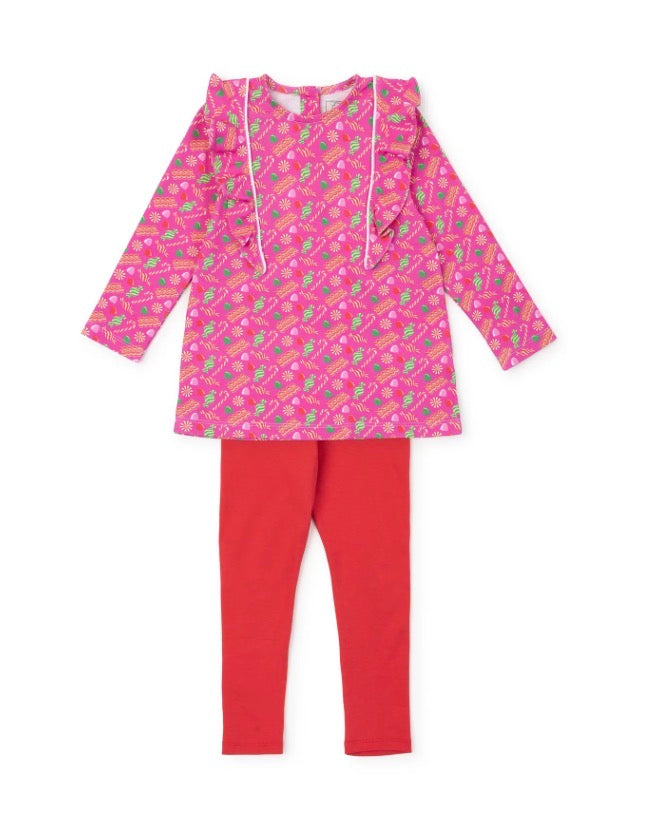 Olive Set Girls’ Legging Set || Christmas Candy Pink