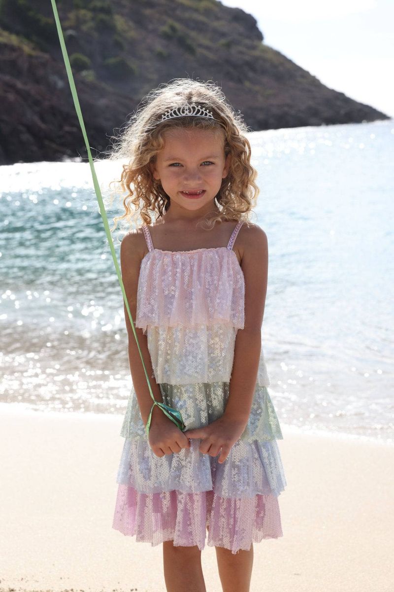 Rainbow Sequin Tiered Dress