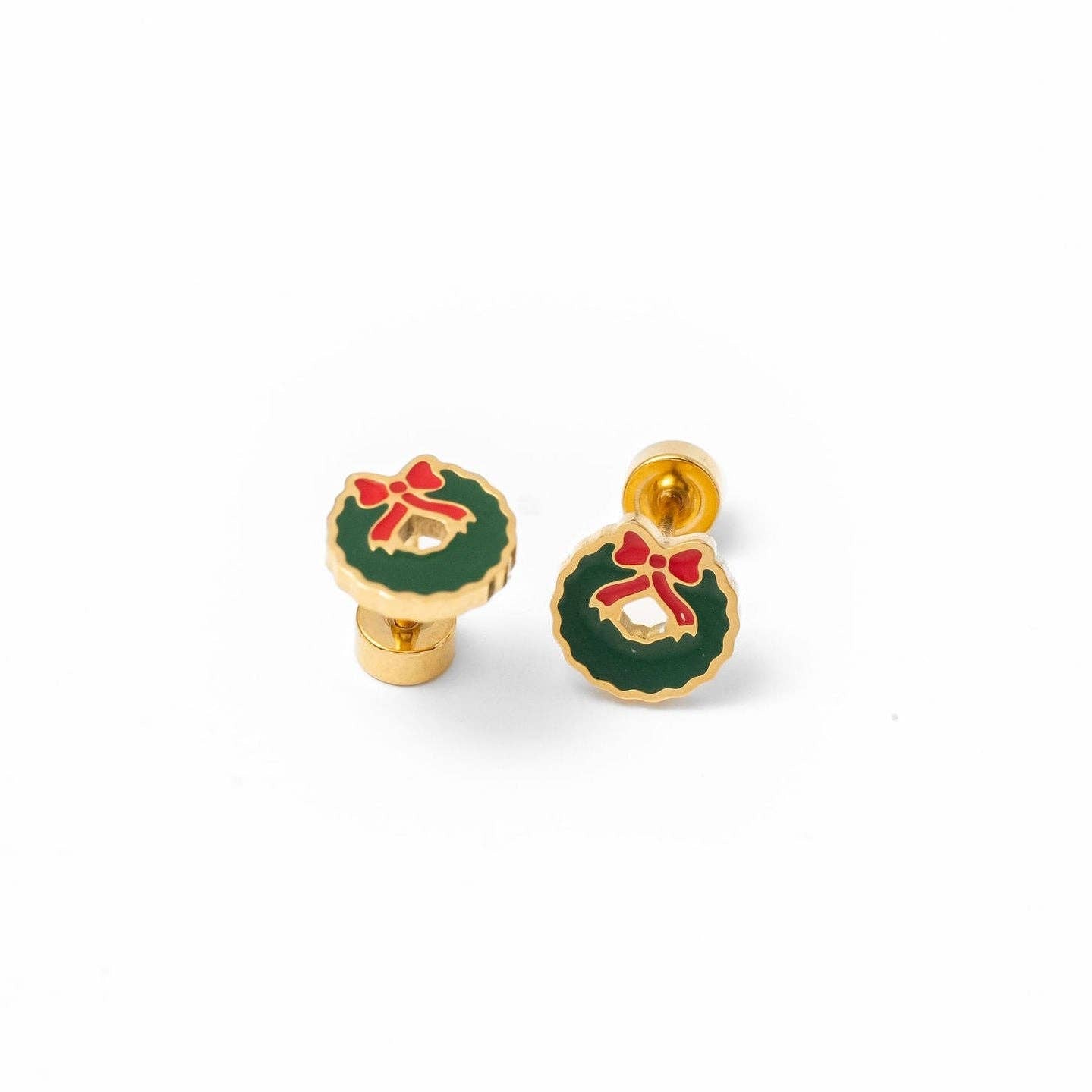 Wreath Stud Earrings - Hypoallergenic, Flat Back, Girl Gift: Pair
