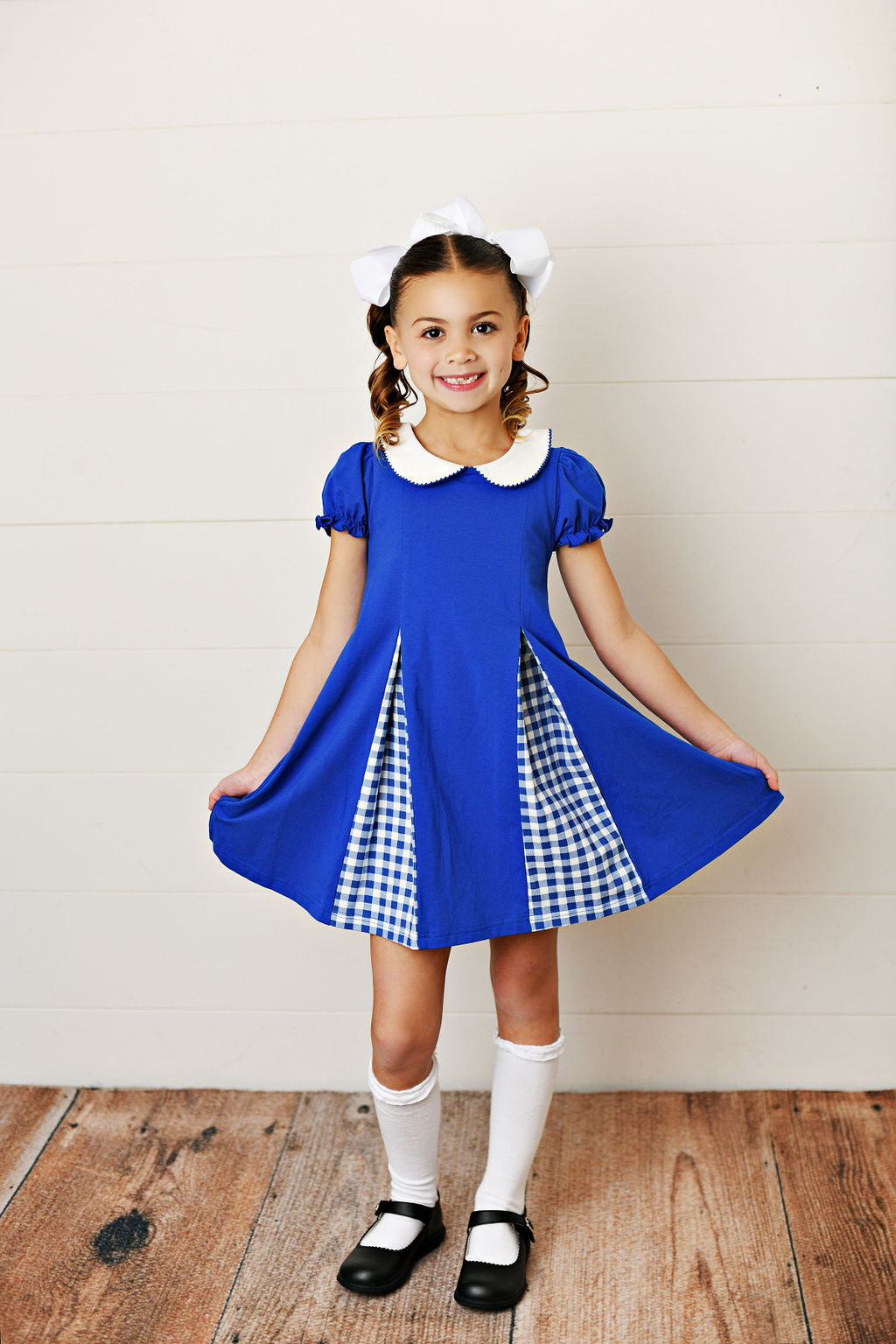 Royal Blue gingham pleat dress