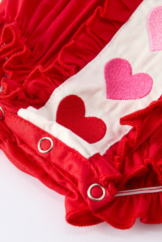 Red Ruffle Heart Embroidered Romper || Valentine Style