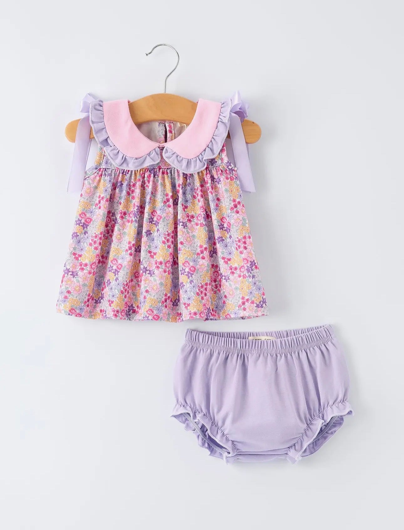 Spring purple floral ruffle bloomer set