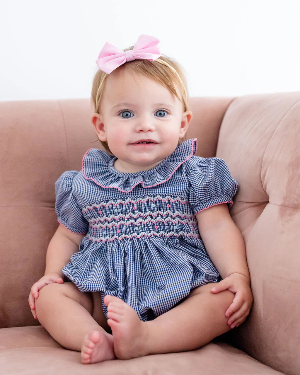 Navy and Pink Smocked Bridget Bubble