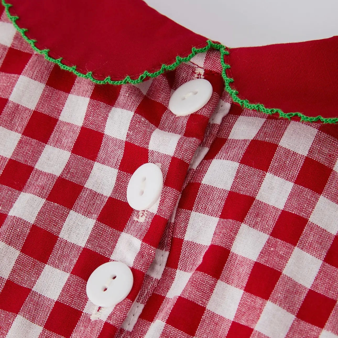 Baby Christmas red plaid romper tree bow accents