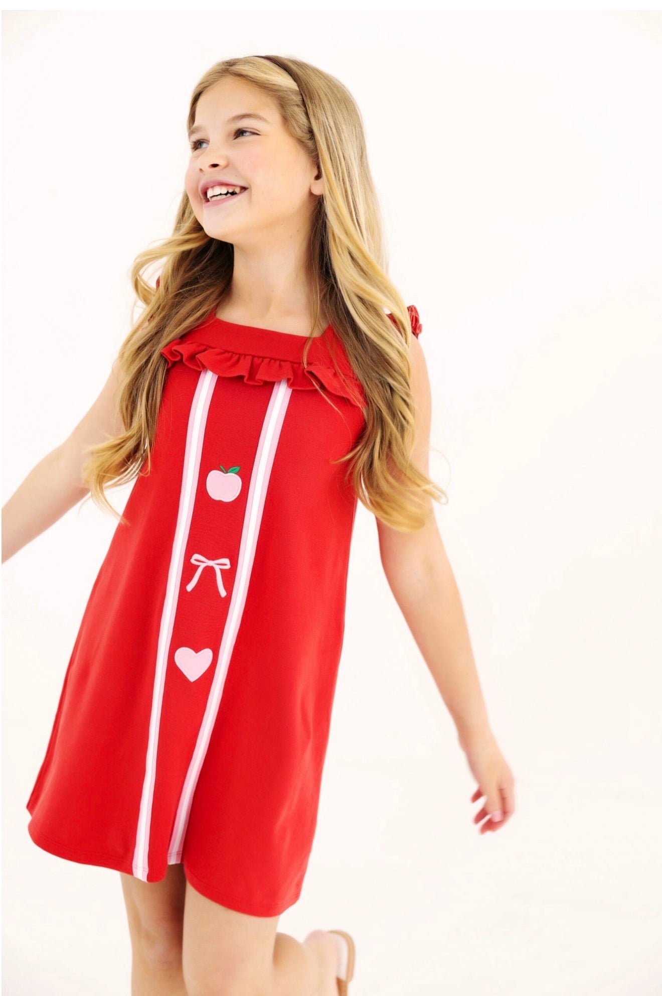 Darla dress Richmond red with Hampton hot pink apple