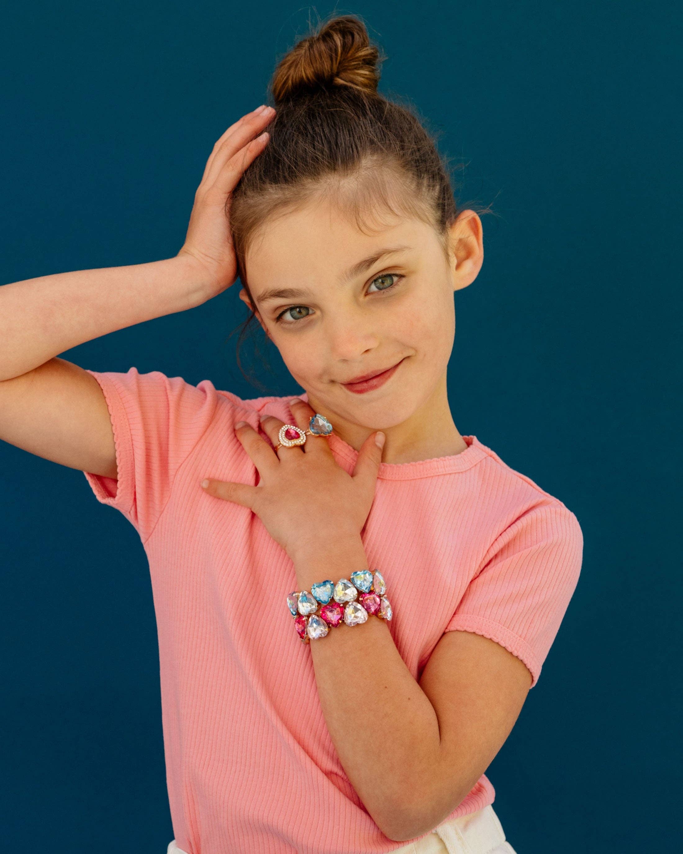 Pink & Blue Gem Heart Bracelet Set