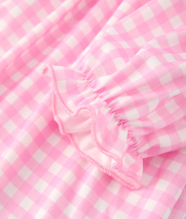 Girls’ Valentine’s Day Heart Embroidered Plaid Baby Romper