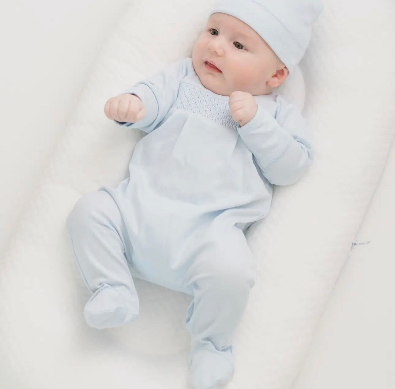 Essentials solid blue smocked footie
