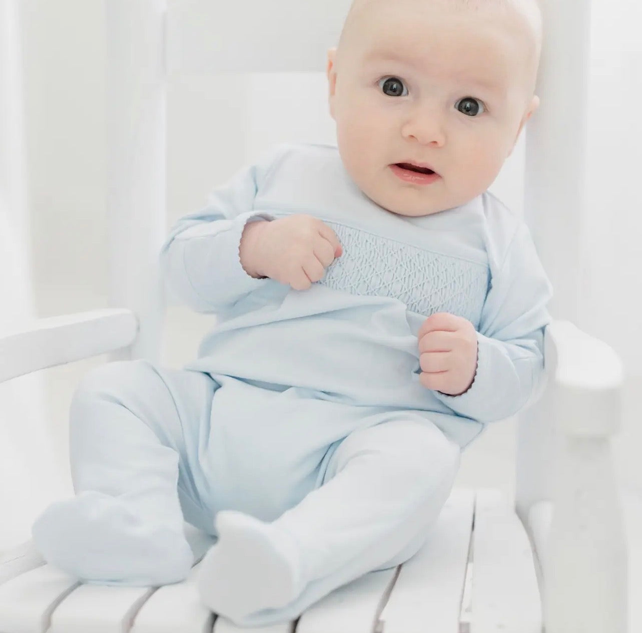 Essentials solid blue smocked footie