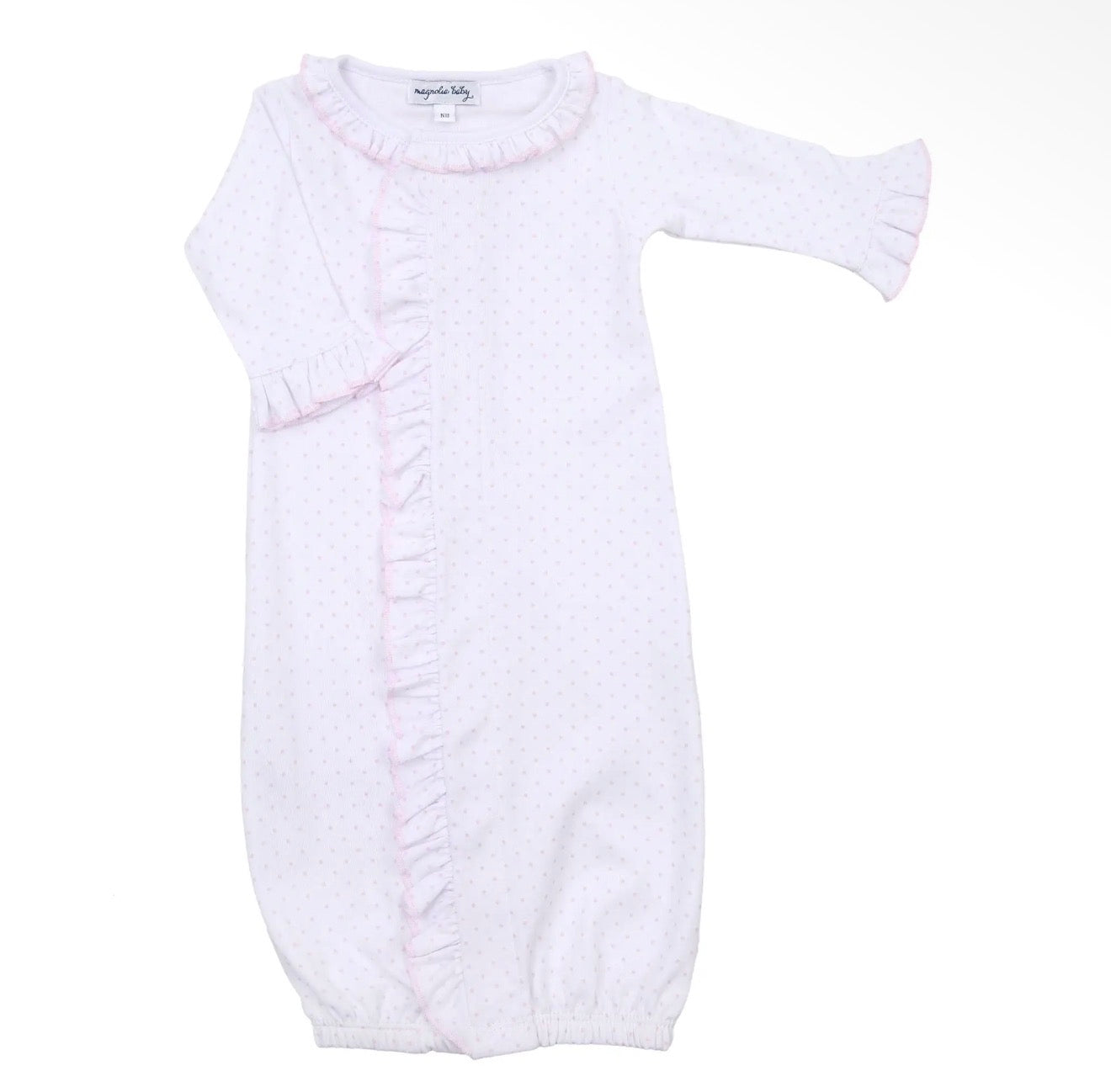 Mini pink dot ruffle front gown converter
