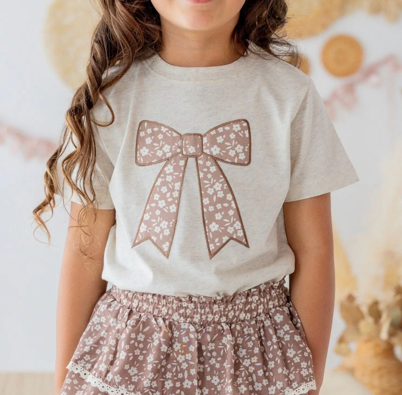 Mocha floral bow patch tee