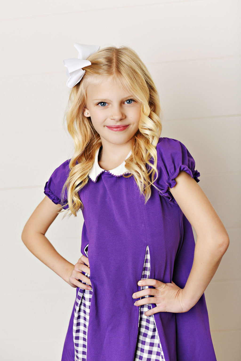 Purple gingham pleat dress