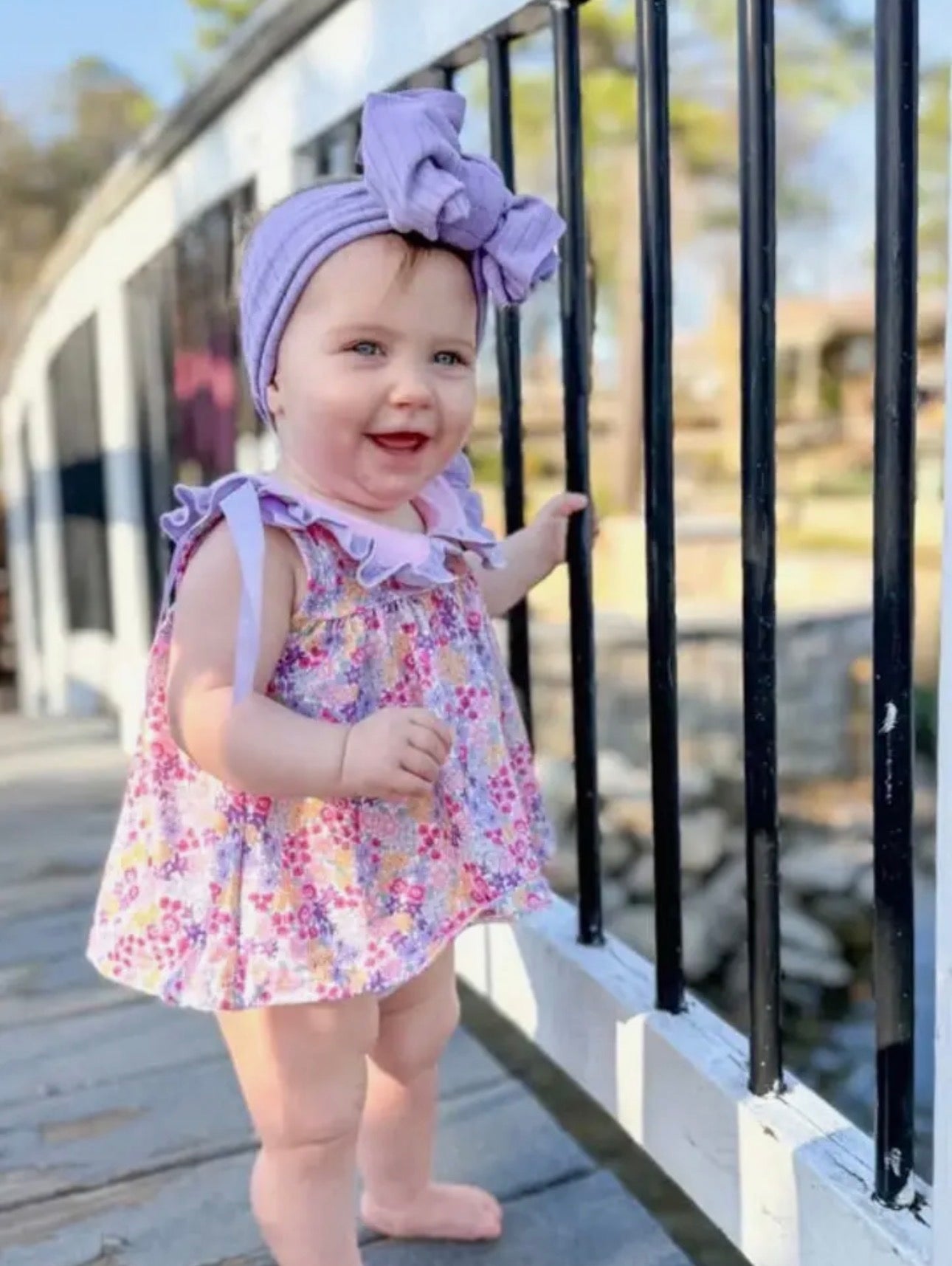 Spring purple floral ruffle bloomer set