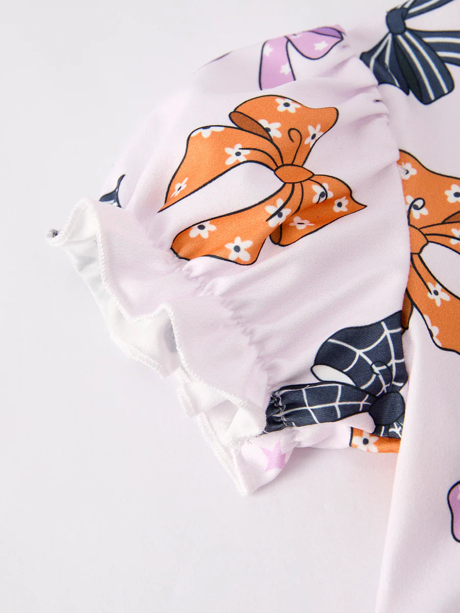 Halloween Bow Print Cute Girls Dress