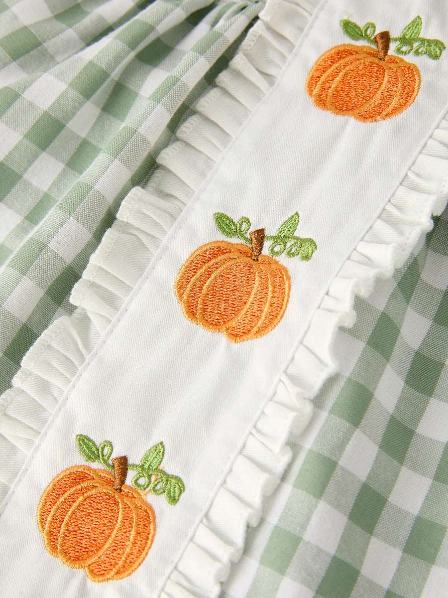 Fall Halloween & Thanksgiving Appliqué Plaid Girls Set