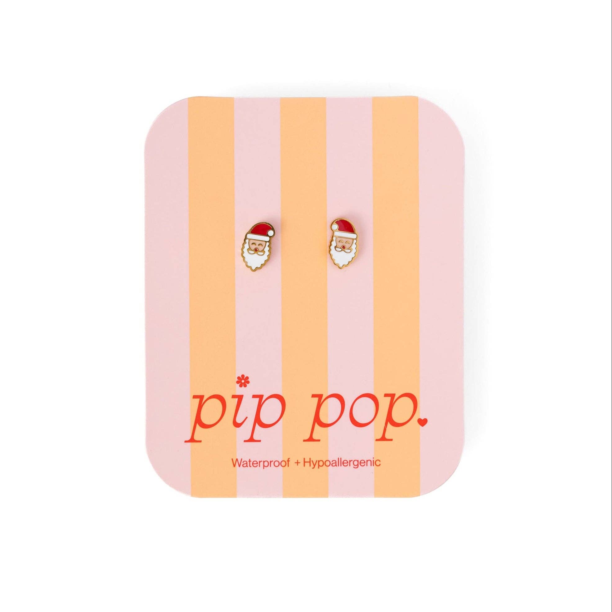 Santa Stud Earrings - Hypoallergenic, Flat Back, Girl Gift: Pair