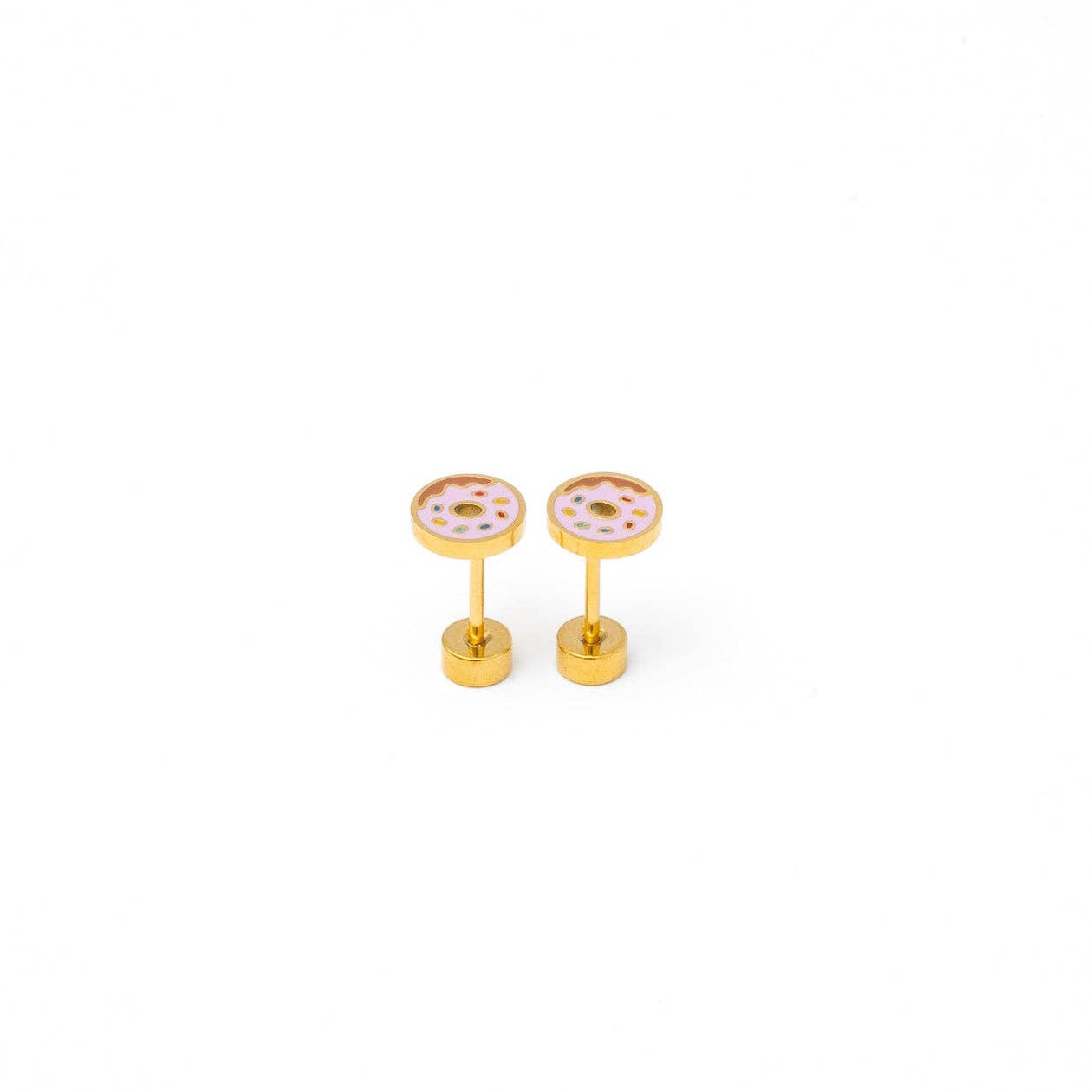 Donut Stud Earrings - Hypoallergenic, Flat Back, Girl Gift: Pair