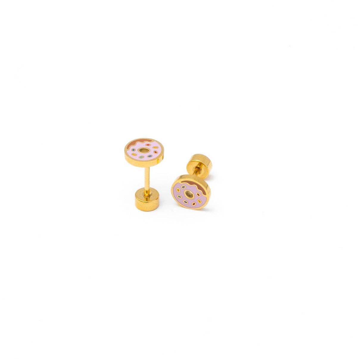 Donut Stud Earrings - Hypoallergenic, Flat Back, Girl Gift: Pair