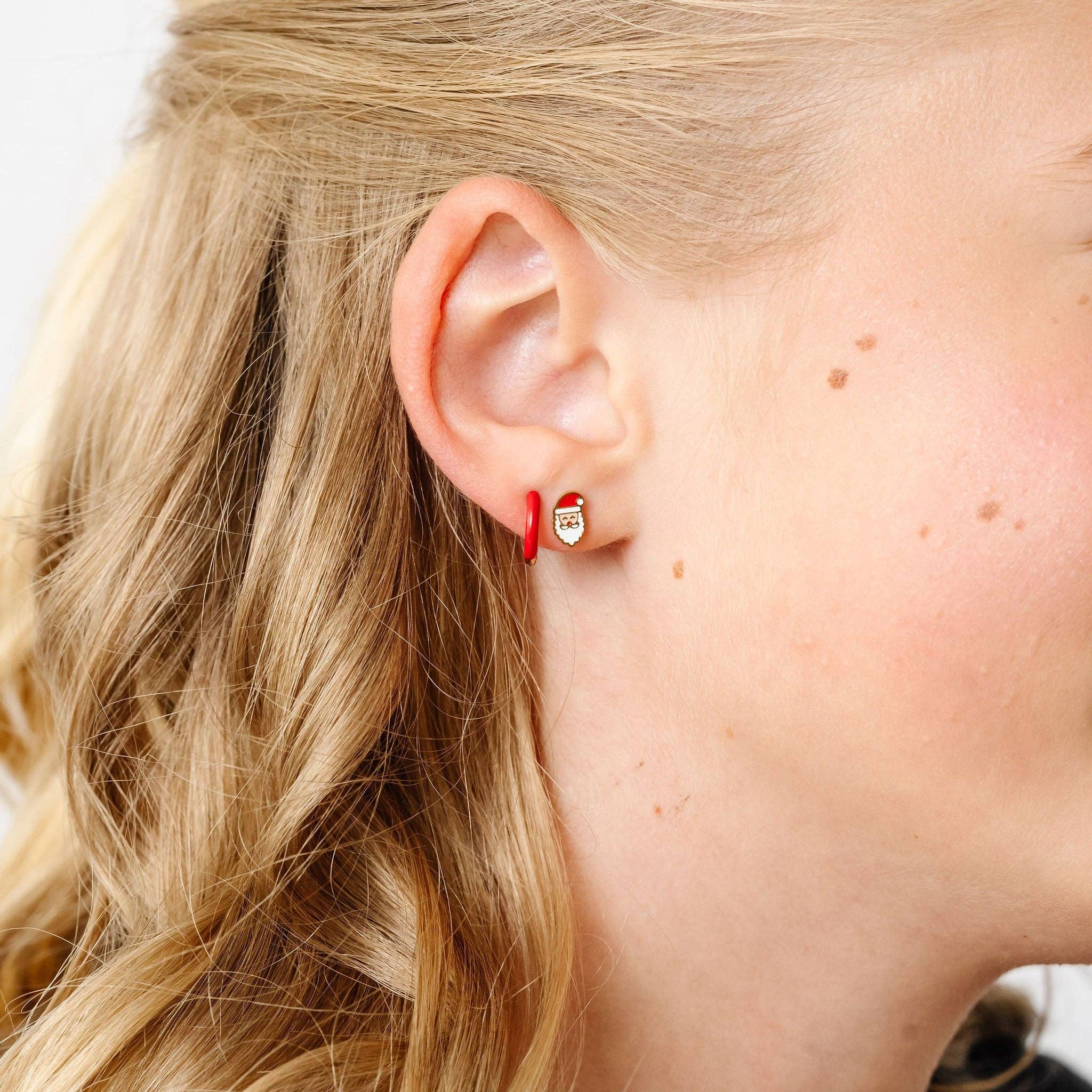 Santa Stud Earrings - Hypoallergenic, Flat Back, Girl Gift: Pair
