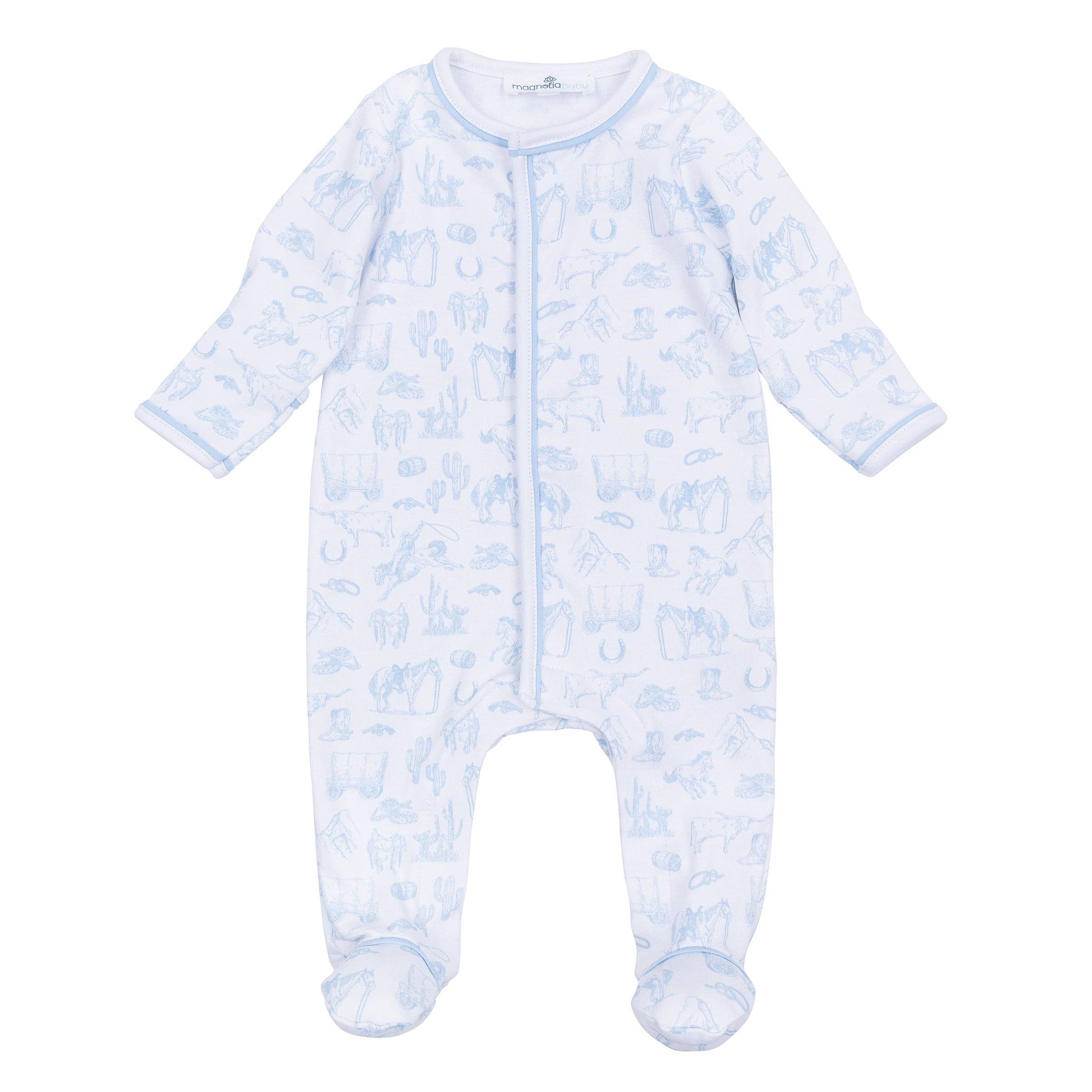 Wild West Toile Footie - Light Blue: Newborn