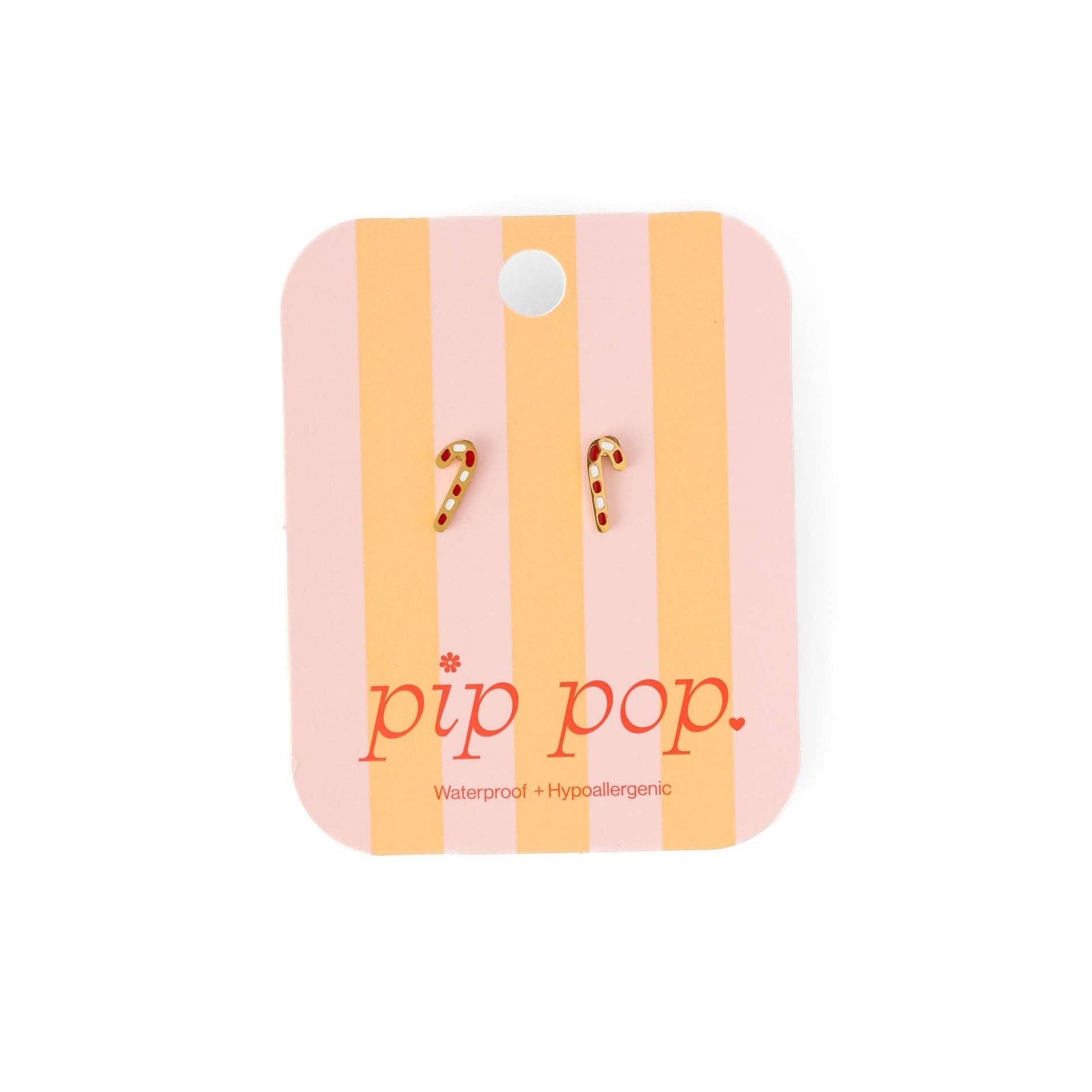 Candy Cane Stud Earrings - Hypoallergenic, Flat Back, Girl : Pair