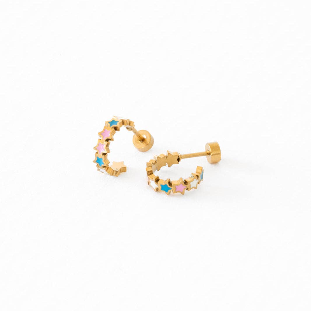 Star Huggie Stud Earrings - Hypoallergenic, Flat Back, Girl : Single Stud